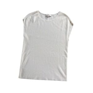 LOFT Womens Cream White Ribbed Knit Cap Sleeve Sweater Shell Top Small 485123